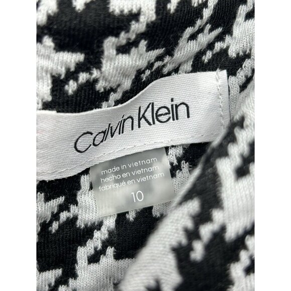 Calvin Klein Dress 10 Black A Line Sheath Midi Houndstooth Sleeveless Career NEW - Picture 9 of 11